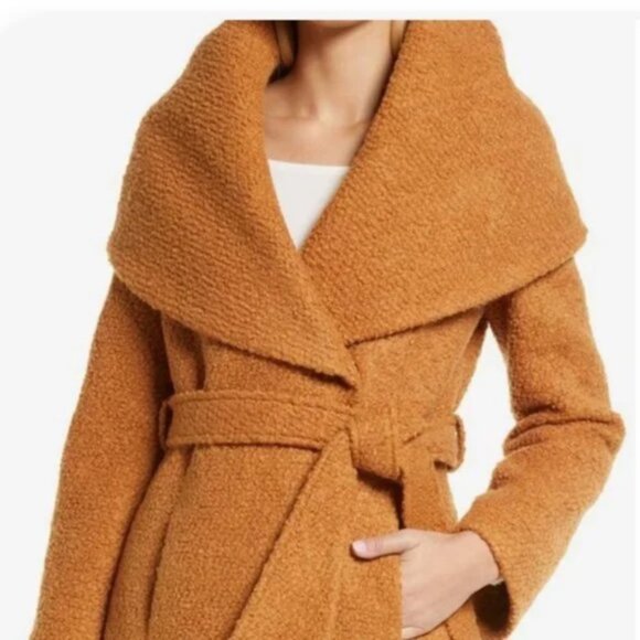 Rachel Parcell Wool Blend Bouclé Wrap Coat in Almond - size small - Picture 3 of 10